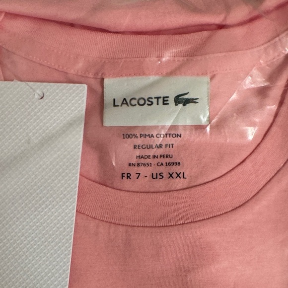 Lacoste Soft Pink Crew Neck Tee XXL - Picture 3 of 4